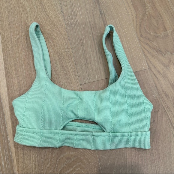 AERIE Crinkle Cut Out Scoop Bikini Top Mist Green Swim Beach Beachy Summer Boho - Picture 2 of 8